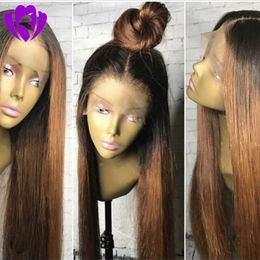 Ombre Brown Straight Deep Parted Lace Front Wigs 13*4 Brazilian Lace Front Synthetic Wigs Pre Plucked