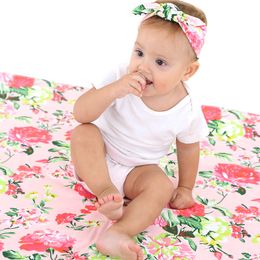 Newborn Baby Swaddle Wrap Blanket Hat Set Infant Kids Flower Floral Swaddle Soft Cotton Wrap Cloth Knot Bow Cap Headbands