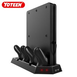 Yoteen Vertical Stand for PS4 Slim Station Dualshock 4 Charging Dock Cooling Fans 2 Additional USB Ports