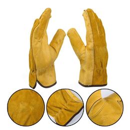 1Pair Leather Gloves Working Protection Gloves Security Garden Labor Gloves Wear Safety Tools - L