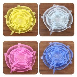 6PCS/Set Silicone Stretch Suction Pot Lids Food Grade Fresh Keeping Wrap Seal Lid Pan Cover 4 Colour Nice Kitchen Accessories 100