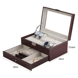 New 12 Grids Slots Double Layers PU Leather Watch Storage Box Professional Watch Case Rings Bracelet Organiser Box Holder246G