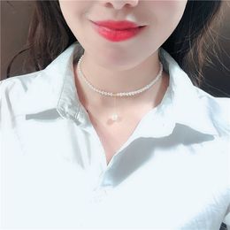 Hand knotted 38+5cm natural freshwater small pearl 3-4mm collarbone chain neck simple refined temperament style fashion jewelry