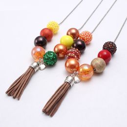 New fashion chain necklace for kids baby chunky beaded necklace with tassel pendants charm girls bubblegum jewelry