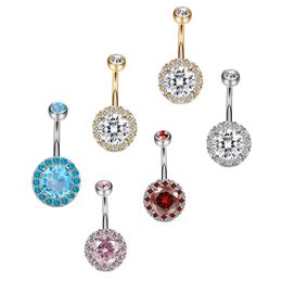 Navel & Bell Button Rings Piercing for Women Round Shape Zircon Crystal Pink Silver Colour Surgical Steel Summer Beach Fashion Body Jewellery