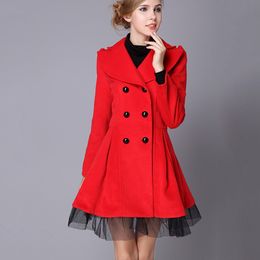 Double Breasted Wool Coat Women 2018 Fashion Winter Coat Women Dress Elegant Red White Black Long Sleeve Ladies Woollen Coats