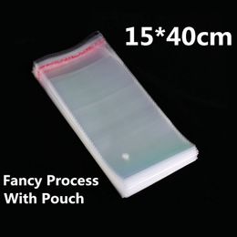 100pcs 15*40cm Clear Transparent Self Adhesive Resealable Opp Food Candy Cookie Jewelry Gift Bags Packing Card Sock Plastic Bag