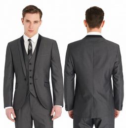 Groom Tuxedos Groomsmen One Button Grey Peak Lapel Best Man Suit Wedding MenS Blazer Suits Custom Made (Jacket Pants Vest Tie )