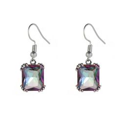 Luckyshien Newest 925 sterling Silver Plated Fire Multi-Colored Mystic Topaz Drop Earrings Square Women Fashionable Jewellery E0547
