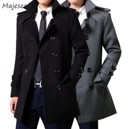 Wool Men Winter Long Coat Plus Size 3XL Grey Double Breasted Big Pockets All-match Simple Classic Mens Overcoat High Quality HOT