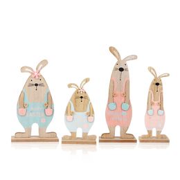Easter Bunny Decoration Wood Rabbit Craft Rabbit Gift Cute Condole Belt Modelling Small Rabbit Wooden Handicraft