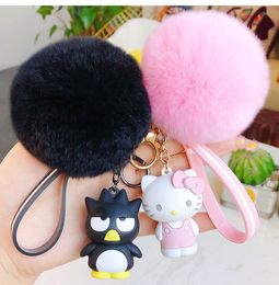 Melody Anime Fur Ball Keychain Women Wristband Metal Key Ring Chains Car Bag Charm