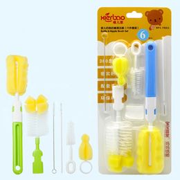 6pcs Baby Bottle Brushes Set Sponge Nipple Pacifier Cleaner Milk Feeder Baby Bottle Brushes Cleaning Tools Random Colour