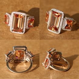 Fashion- Color Ring Champagne Cubic Zirconia CZ Stone Jewelry For Wedding party finger rings Solid Silver Ring for Women