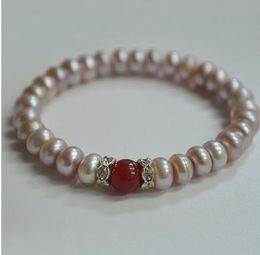 FREE SHIPPING ++8-9mm oblate freshwater pearl braceleT