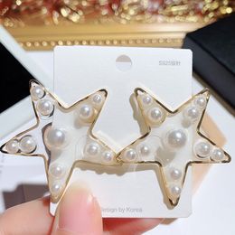 very cute new hot ins fashion luxury designer sweet big star beautiful pearl stud earrings for woman girls