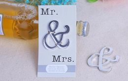 Free Shipping 100Pcs Wholesale "Mr. and Mrs." Ampersand Bottle Opener Favour For Party Supplies Silver Wedding Gift For Guest