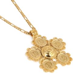 Ethiopian Big Cross Pendants Necklaces Women Men Gold Colour Jewellery Africa Coin Cross Eritrea Habesha Necklace