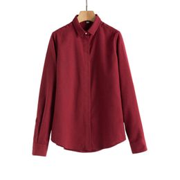 Spring Fall Women Flannel Shirt Cotton Thick Solid Long Sleeve Loose Comfortable Blouse Office Ladies Bottoming Shirt Tops