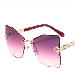 -Lunettes de soleil de luxe-Nouvelles surdimensionnées surdimensionnées femmes gradient lentille UV400 de qualité supérieure marque de marque bleue lunettes lunettes géométrie lunettes