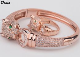 Donia jewelry luxury bangle European and American fashion exaggerated classic leopard print headband inlaid zircon bracelet ring set women's designer gift