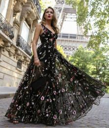 2019 new Long Bohemian Style A-Line Illusion Neck Ankle Length Lace / Tulle Cocktail Party / Prom Dress with Embroidery