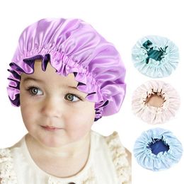 Kids Satin Round Cap Double Layer Wide Band Silk Bonnet Baby Sleep Nightcap Bonnet Sleeping Hat for Infant Newborn