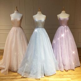 Sparkle Sequins Prom Dresses 2k20 Ballgown Shine Candy Colour Formal Party Wear Gowns Lace-Up Back Long Spaghetti Neck
