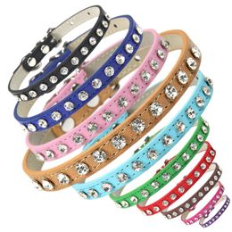 Shining Rhinestone Cat Collar 12 Colors PU Material Pet Collar Neck Adjustable Cat Dog Collars Kitten Puppy Accessories