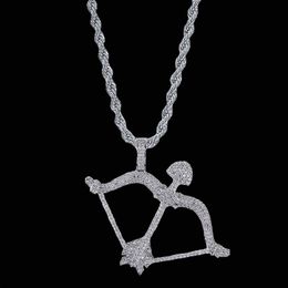 New Men's Necklace Bow and Arrow Pendant &Necklace Gold Silver Color Hip Hop Jewelry Copper Material CZ Bling
