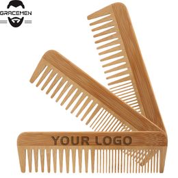 MOQ 100 pcs Customise LOGO Premium Bamboo Combs Fine & Coarse Teethed Beard Hair Comb Anti Statics Double Sided for Men Women