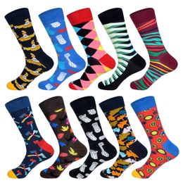 Mens Funny Colorful Combed Cotton Happy Socks Axe Plaid Dot Submarine Pattern Spring Art Socks