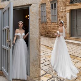 2020 Modern Doria Karlozi Wedding Dresses Off The Shoulder Sweetheart Beads Abiti Da Sposa A Line Sweep Train Tulle Bride Dress