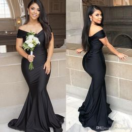 Mermaid elegant schwarze brautjungfer vor schulter formale kleider