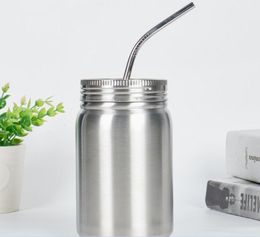 Stainless Steel Vacuum Cup Fashion Mason Jar Single Water Bottle With Lid Straw Winter Heat Preservation Tumblers WY308 ZWL