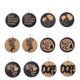 6 Styles African Fashion Jewelry Geometric Round Dangle Printed Wooden Earrings Wood Charm Pendant Ear Hook Earring For Women Lady Gifts