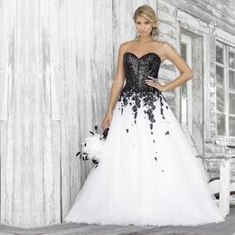 Free Shipping Black And White Wedding Dresses Sweetheart Neckline Lace Applique Sequined Fashion Bridal Gowns Custom Made Size