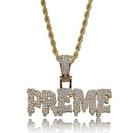 Wholesale- Letter Pendant Necklace Hip Hop Miami Cuban Chain Iced Out Micro Paved CZ Stones Gold Silver Colour Mens Jewellery Hot