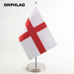 England Table Flag with Silver Flagpole Base Country Desk Banners 14*21CM for Official Meeting