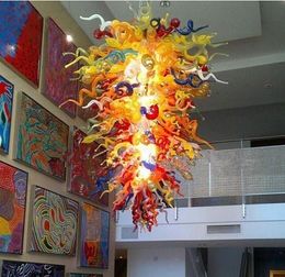 Lamps Large Size Colored Chandeliers Lighting for High Ceiling Spaces Dining Room Hand Blown Glass Art Pendant Lights