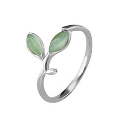 opals rings UK - 100% Real 925 Sterling Silver Green Opal Leaves Buds Open Rings For Women Prevent Allergy Creative Fine Jewelry YMR001