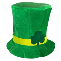 Irish St Patrick Day Green Shamrock Velvet High Top Hat Party Adult Cap Costume for party decoration