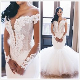 Lace Mermaid Arabic Plus Size Long Sleeves Cheap Sexy Bridal Dresses Elegant Wedding Gowns