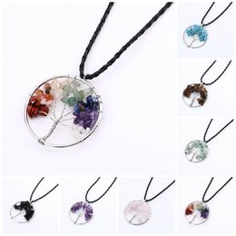 Statement Necklace Rainbow 7 Chakra Amethyst Tree Of Life Quartz Pendant Necklace Wisdom Tree Natural Stone Necklace