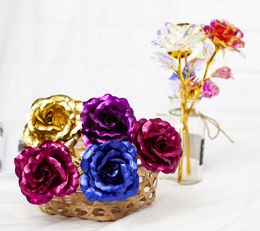 100PCS Wreaths Flowers Valentine e's Day 24k Gold Foil Plated Rose Creative Gifts Lasts Forever for Lover's Wedding Oranments