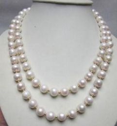 Wholesale Double Strands 9-10mm South Sea Round White Pearl Necklace 18 Inch 19 Inch 14k Gold Clasp