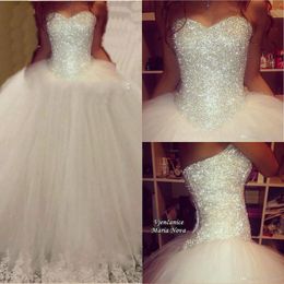 New Vintage Vestidos Bling Ball Gownwedding Dresses Crystal Mor Beading Lace Appliques Long Wedding Dress Sweep Train Formal Bridal Gowns 403