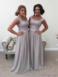 Fashion Straps A-Line Lace and Chiffon Long Pleated Bodice Gown Bridesmaid Dresses Maid of Honour Beach Floor-length Plus Size Dresses