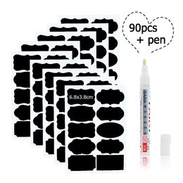 90pcs/set Blackboard Stickers Label+1pc Oily Pen Craft Kitchen Jam Jar Labels Stickers Black Chalkboard Chalk Board Stickers