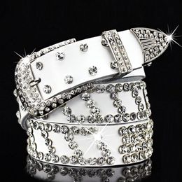 New trendy Fashion luxury designer sparkling beautiful diamond zircon crystal flower woman leather belt pin buckle